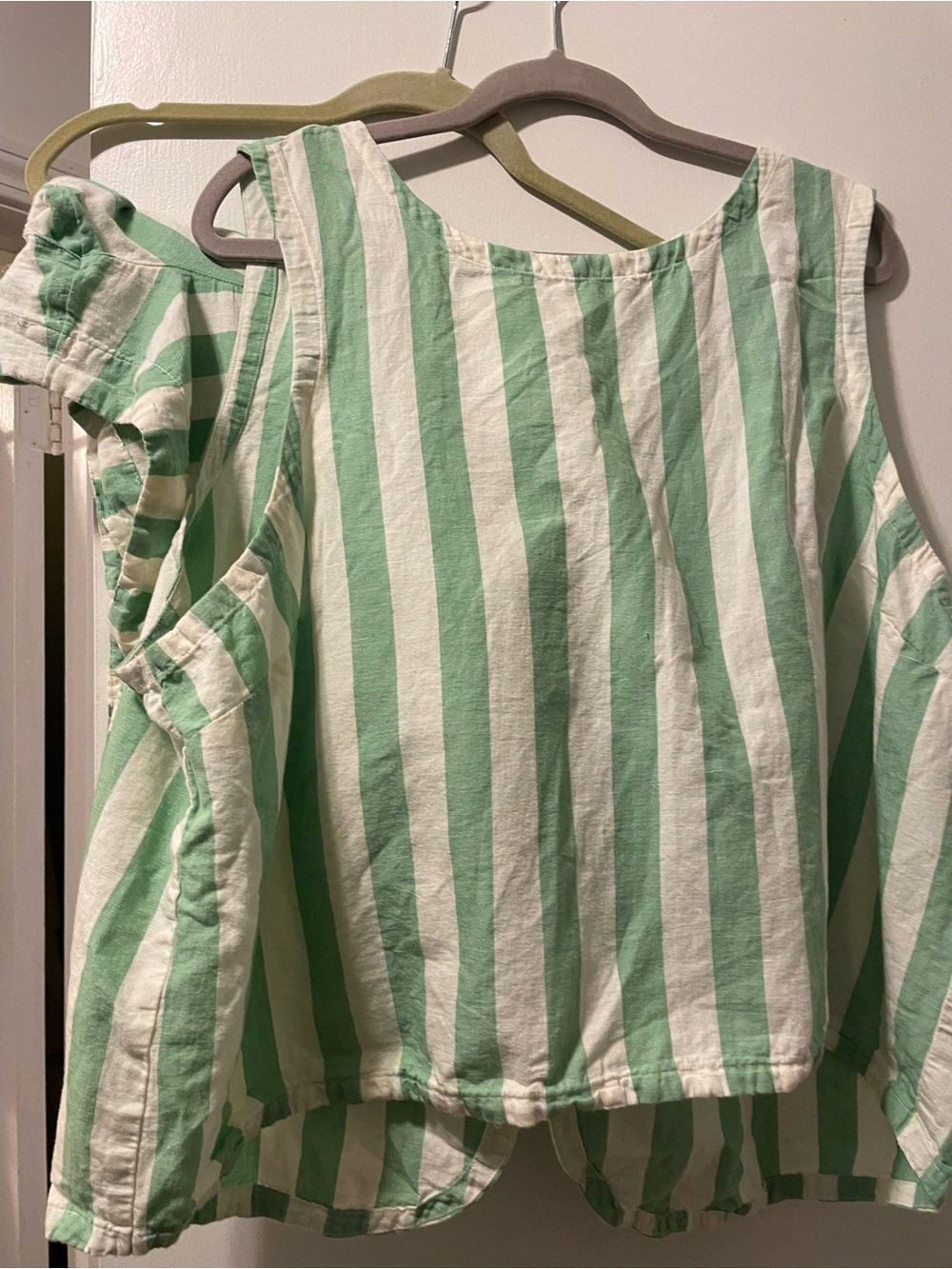 Pact Green and White Striped Cold-Shoulder Tank Top & shorts set XXXL